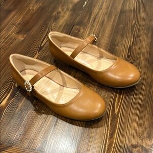 Tan Mary Jane Flats with Sparkle Buckle
